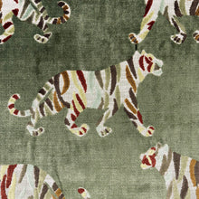Load image into Gallery viewer, Sage Green Beige Rusty Brown Animal Pattern Tiger Velvet Upholstery Fabric MGF