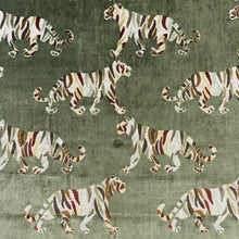 Load image into Gallery viewer, Sage Green Beige Rusty Brown Animal Pattern Tiger Velvet Upholstery Fabric MGF