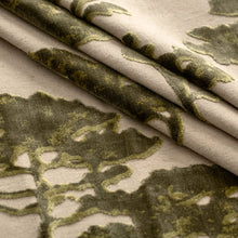 Load image into Gallery viewer, Taupe Olive Green Botanical Tree Cut Velvet Upholstery Fabric