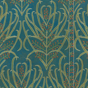 St. Frank Teal Vines Suzani Linen Cotton Floral Upholstery Drapery Fabric STA 5119