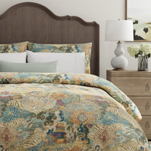Load image into Gallery viewer, Mustard Gold Teal Green Red Orange Distressed Softened Tapstry Upholstery Drapery Fabruc