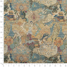 Load image into Gallery viewer, Mustard Gold Teal Green Red Orange Distressed Softened Tapstry Upholstery Drapery Fabruc