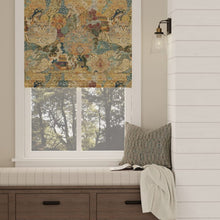 Load image into Gallery viewer, Mustard Gold Teal Green Red Orange Distressed Softened Tapstry Upholstery Drapery Fabruc