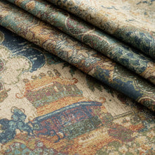 Load image into Gallery viewer, Mustard Gold Teal Green Red Orange Distressed Softened Tapstry Upholstery Drapery Fabruc