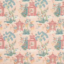 Load image into Gallery viewer, Pink Teal Aqua Chinoiserie Pagoda Upholstery Drapery Fabric