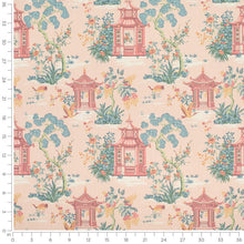 Load image into Gallery viewer, Pink Teal Aqua Chinoiserie Pagoda Upholstery Drapery Fabric