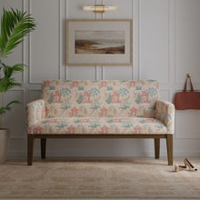 Load image into Gallery viewer, Pink Teal Aqua Chinoiserie Pagoda Upholstery Drapery Fabric