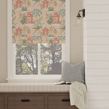 Load image into Gallery viewer, Pink Teal Aqua Chinoiserie Pagoda Upholstery Drapery Fabric
