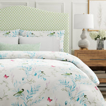 Load image into Gallery viewer, Cotton White Green Blue Purple Floral Bird Chintz Upholstery Drapery Fabric