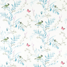 Load image into Gallery viewer, Cotton White Green Blue Purple Floral Bird Chintz Upholstery Drapery Fabric