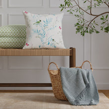 Load image into Gallery viewer, Cotton White Green Blue Purple Floral Bird Chintz Upholstery Drapery Fabric