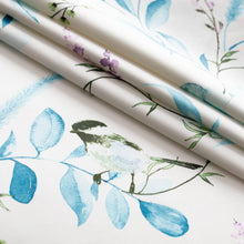 Load image into Gallery viewer, Cotton White Green Blue Purple Floral Bird Chintz Upholstery Drapery Fabric
