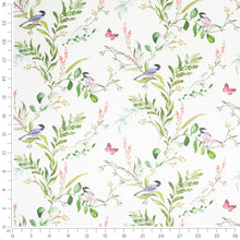 Load image into Gallery viewer, Cotton White Green Pink Yellow Red Floral Bird Chintz Upholstery Drapery Fabric