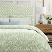 Load image into Gallery viewer, Cotton Green Ivory Damask Upholstery Drapery Fabric