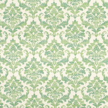 Load image into Gallery viewer, Cotton Green Ivory Damask Upholstery Drapery Fabric