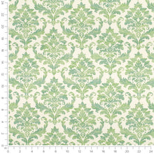 Load image into Gallery viewer, Cotton Green Ivory Damask Upholstery Drapery Fabric