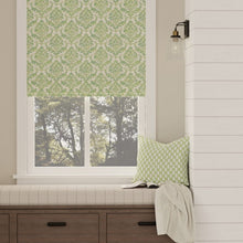 Load image into Gallery viewer, Cotton Green Ivory Damask Upholstery Drapery Fabric