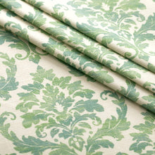 Load image into Gallery viewer, Cotton Green Ivory Damask Upholstery Drapery Fabric