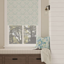 Load image into Gallery viewer, Cotton Aqua Ivory Pink Damask Upholstery Drapery Fabric