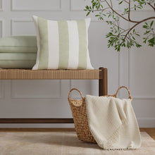 Load image into Gallery viewer, InsideOut Indoor Outdoor Performance Seafoam Green Cream Herringbone Stripe Upholstery Fabric
