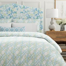 Load image into Gallery viewer, Cotton Green Blue White Trellis Floral Geometric Upholstery Drapery Fabric