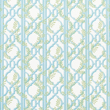 Load image into Gallery viewer, Cotton Green Blue White Trellis Floral Geometric Upholstery Drapery Fabric