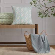 Load image into Gallery viewer, Cotton Green Blue White Trellis Floral Geometric Upholstery Drapery Fabric