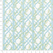 Load image into Gallery viewer, Cotton Green Blue White Trellis Floral Geometric Upholstery Drapery Fabric