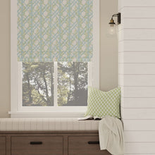 Load image into Gallery viewer, Cotton Green Blue White Trellis Floral Geometric Upholstery Drapery Fabric