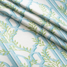 Load image into Gallery viewer, Cotton Green Blue White Trellis Floral Geometric Upholstery Drapery Fabric