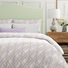 Load image into Gallery viewer, Cotton Green Ivory Purple Trellis Floral Geometric Upholstery Drapery Fabric