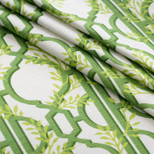 Load image into Gallery viewer, Cotton Green Ivory Trellis Floral Geometric Upholstery Drapery Fabric