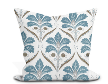 Load image into Gallery viewer, Custom Pillow Cover in Thibaut Kendall Damask Embroidery in Mineral - One Side