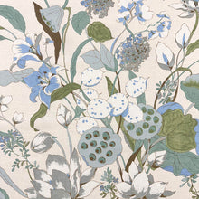 Load image into Gallery viewer, Ivory Cream Green Blue Teal Floral Upholstery Drapery Fabric MGF
