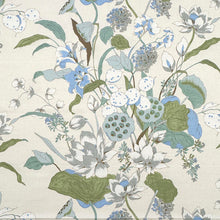 Load image into Gallery viewer, Ivory Cream Green Blue Teal Floral Upholstery Drapery Fabric MGF