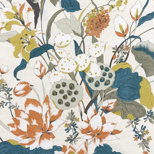 Yellow Mustard Teal Orange Floral Green Upholstery Drapery Fabric MGF