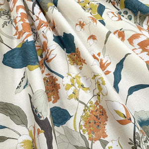 Yellow Mustard Teal Orange Floral Green Upholstery Drapery Fabric MGF