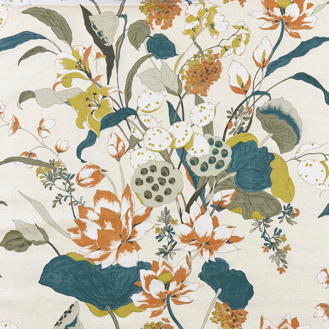 Yellow Mustard Teal Orange Floral Green Upholstery Drapery Fabric MGF