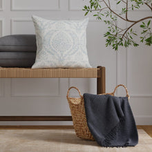 Load image into Gallery viewer, Cream Ivory Blue Floral Chenille Upholstery Fabric / Arctic