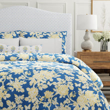 Load image into Gallery viewer, Cotton Navy Blue Mustard Yellow Gold White Floral Upholstery Drapery Fabric