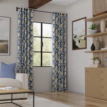 Load image into Gallery viewer, Cotton Navy Blue Mustard Yellow Gold White Floral Upholstery Drapery Fabric