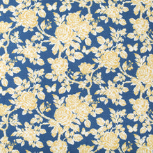 Load image into Gallery viewer, Cotton Navy Blue Mustard Yellow Gold White Floral Upholstery Drapery Fabric