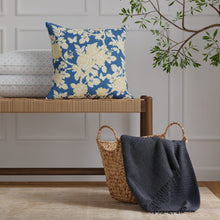 Load image into Gallery viewer, Cotton Navy Blue Mustard Yellow Gold White Floral Upholstery Drapery Fabric