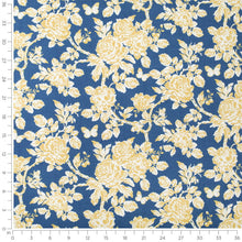 Load image into Gallery viewer, Cotton Navy Blue Mustard Yellow Gold White Floral Upholstery Drapery Fabric
