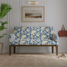 Load image into Gallery viewer, Cotton Navy Blue Mustard Yellow Gold White Floral Upholstery Drapery Fabric