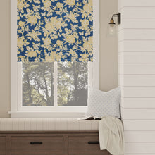 Load image into Gallery viewer, Cotton Navy Blue Mustard Yellow Gold White Floral Upholstery Drapery Fabric