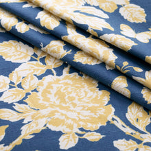 Load image into Gallery viewer, Cotton Navy Blue Mustard Yellow Gold White Floral Upholstery Drapery Fabric