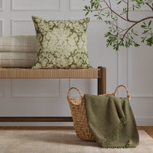 Load image into Gallery viewer, Emerald Green Sage Distressed Damask Velvet Upholstery Drapery Fabric / Pesto