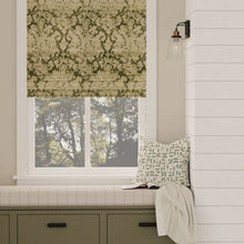 Load image into Gallery viewer, Emerald Green Sage Distressed Damask Velvet Upholstery Drapery Fabric / Pesto