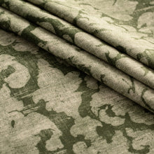 Load image into Gallery viewer, Emerald Green Sage Distressed Damask Velvet Upholstery Drapery Fabric / Pesto